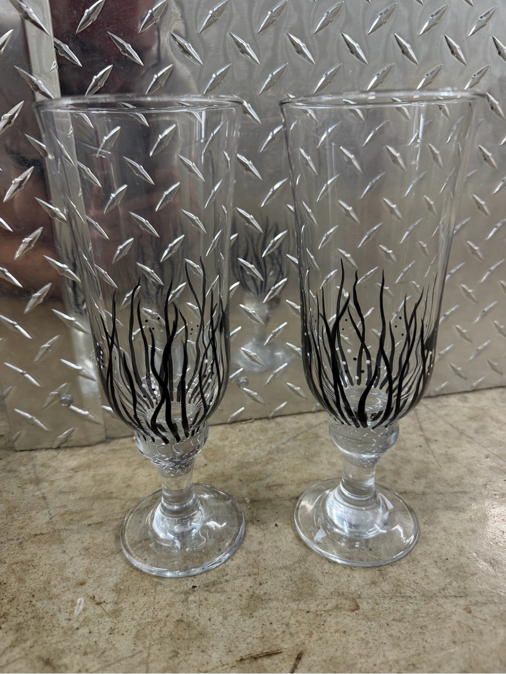 Tall Glasses Hand Blown Studio Art Glass Signed Multicolor 8in